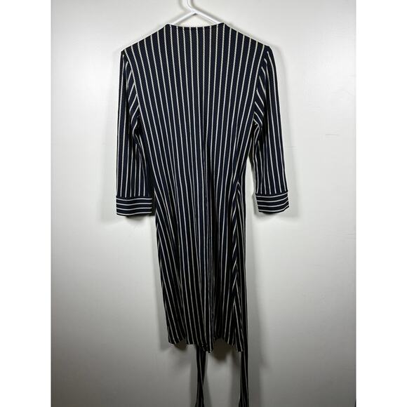 Diane Von Furstenberg DVF Silk Wrap Dress 4 Navy Blue Nautical Rope Print Coast - Picture 10 of 11
